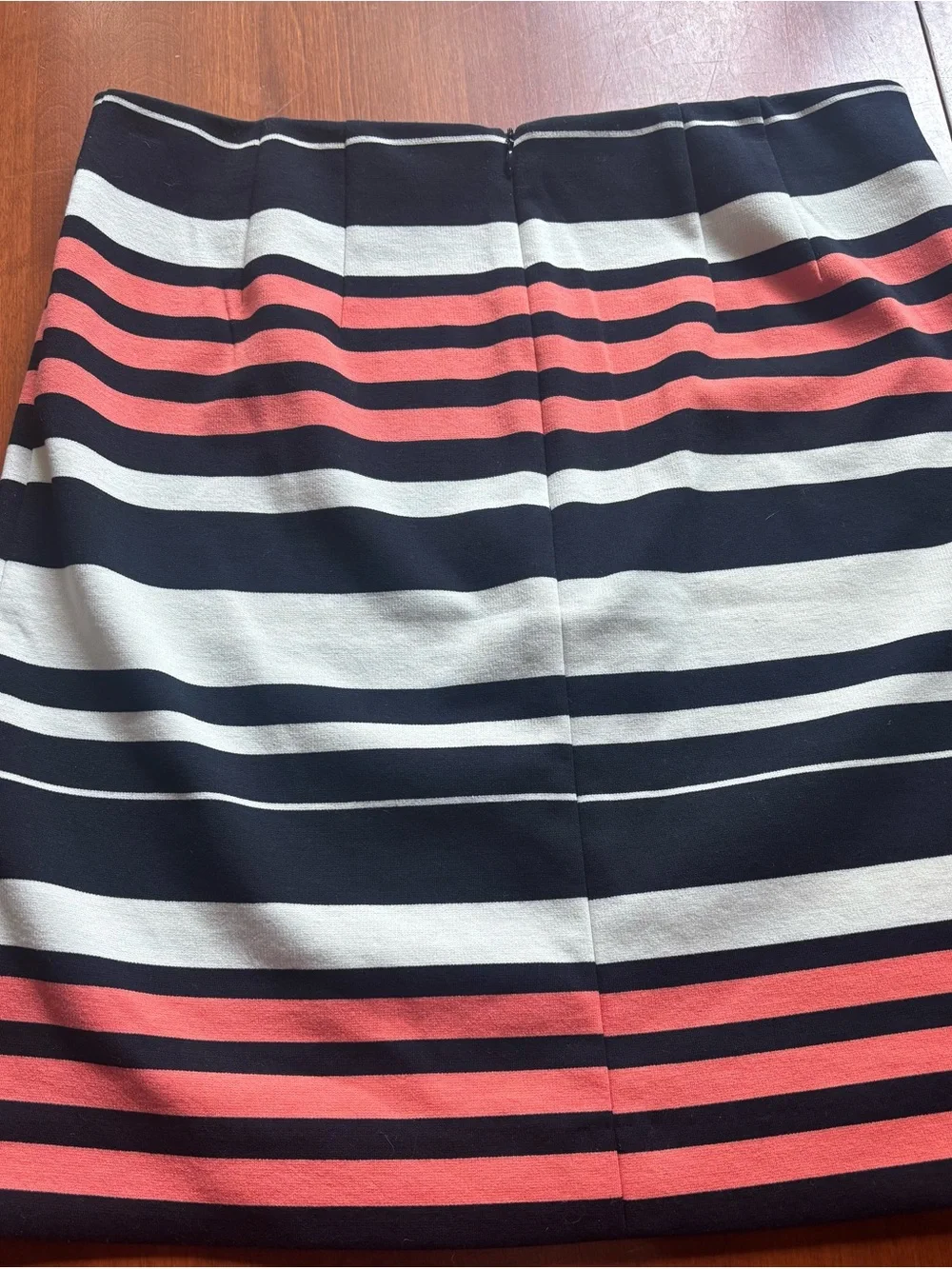 Ann Taylor Navy, Coral & Cream Striped A-Line Skirt - Picture 2 of 6